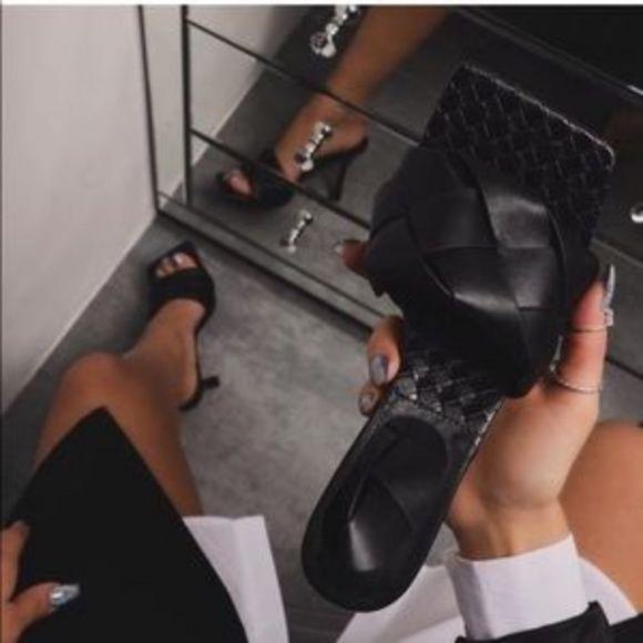 Woven Square Toe Mules – Black - Picture 2 of 10